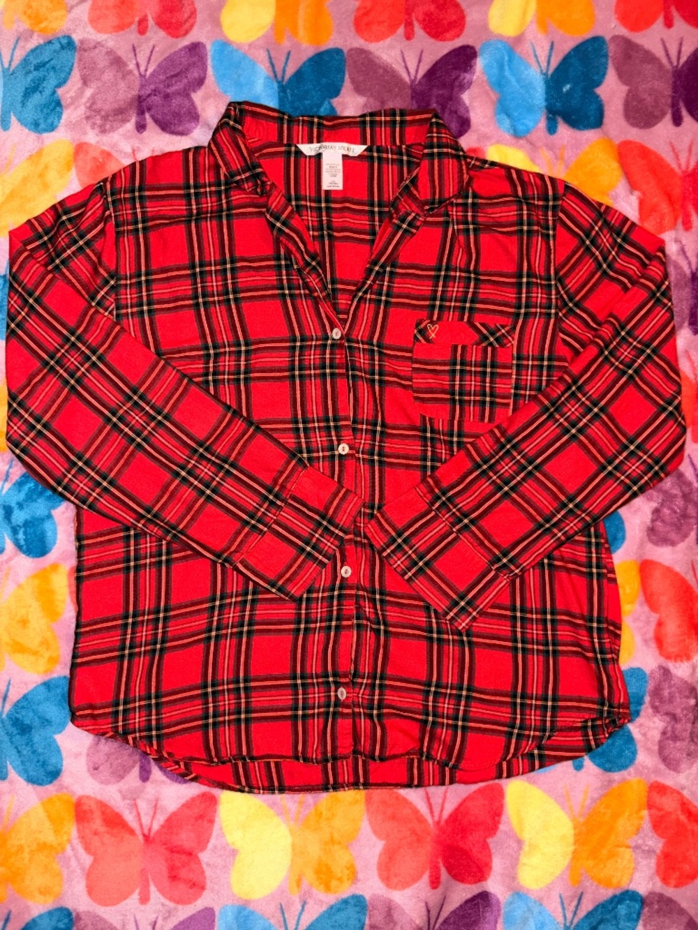 VS Red Plaid Long Sleeve Pajama Top